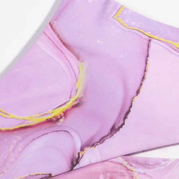 Boho Pink Marbled Cut out Cheeky High Waist Bikini Swim Beach - Picture 5 of 5